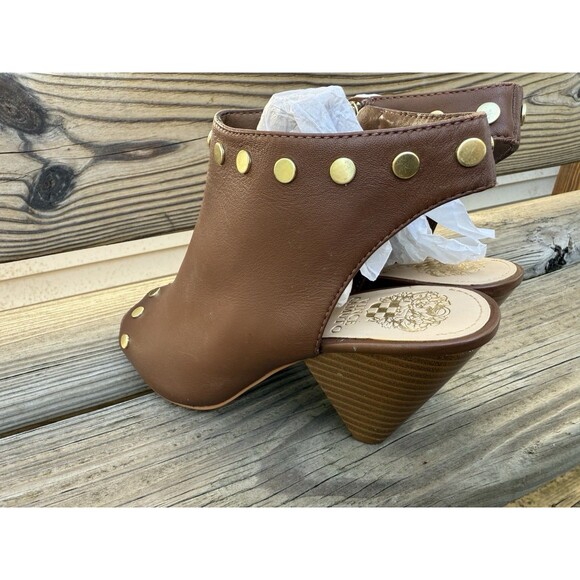 Vince Camuto Edia Tan Leather Studded Peep Toe Ankle Booties, 8W - Picture 6 of 16